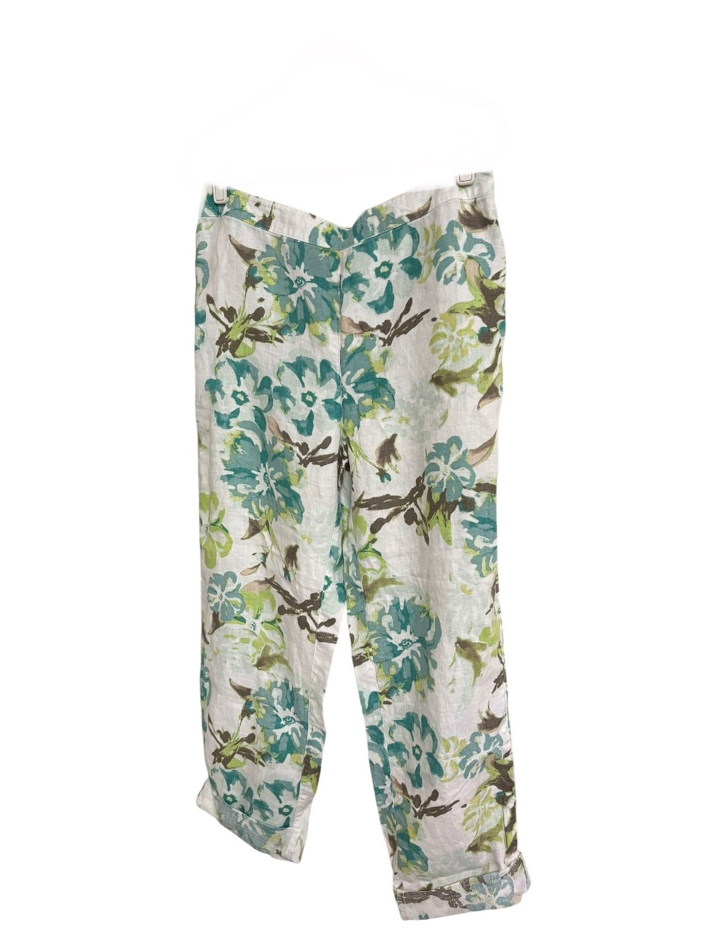 Chico’s blue green floral botanical garden print summer linen pull on pants M - Picture 6 of 11